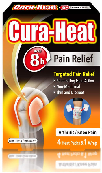 Cura-Heat Arthritis Pain Relief for Knee - 4 Heat Packs and 1 Wrap