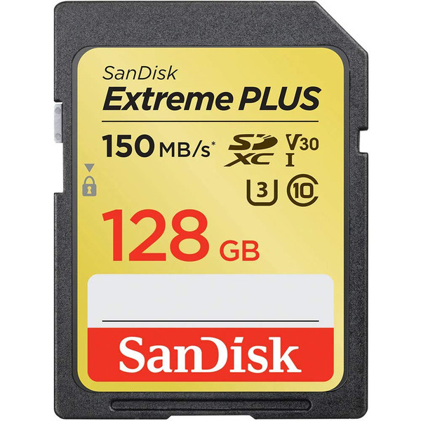SanDisk Extreme Plus 128 GB SDXC Memory Card, Up to 150 MB/s, Class 10, U3, V30