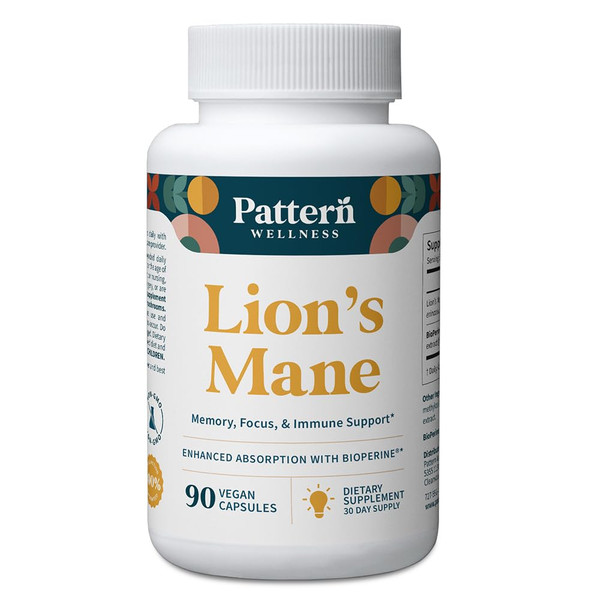 Pattern Wellness Lion’s Mane Mushroom Supplement – 90 Vegan Capsules