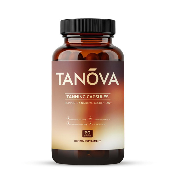 Tanova Tanning Pills – Supports a Natural Golden Glow, Radiant Skin & Anti-Aging – with Astaxanthin, L-Tyrosine, Copper & Polypodium Leucotomos – 60 Capsules