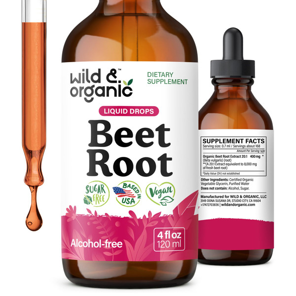 Wild & Organic Beet Root Extract Drops 400 mg - Energy Support - 4 fl oz