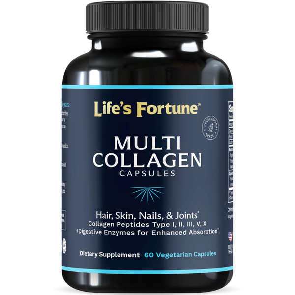 Multi Collagen Peptides Powder Drink Plus, for Women & Men - Type I, II, III, V, X, Blend with Digestive Enzyme – for Skin, Hair, Nails, Joints Health, Unflavored, 60 Cap