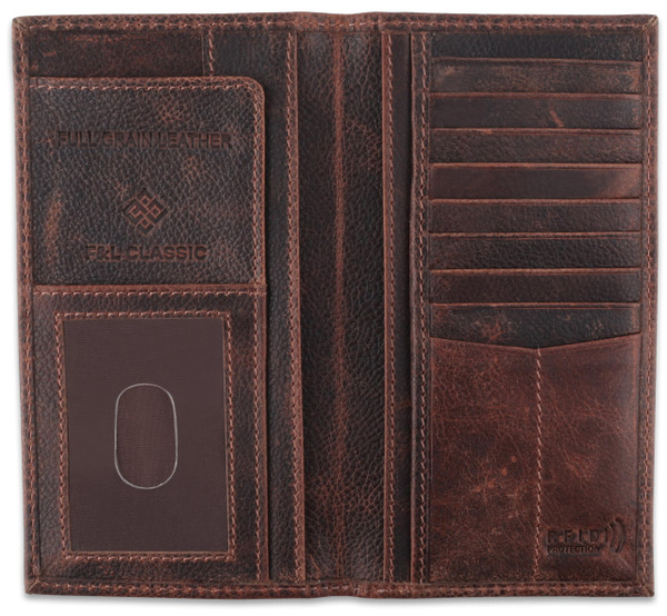 F&L CLASSIC Men's RFID Vintage Look Genuine Leather Long Bifold Wallet Checkbook Wallets,hard wax crunch,240-52
