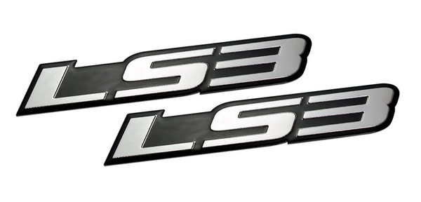 ERPART LS3 Embossed Silver on Black Real Aluminum Auto Emblem Badge Nameplate Compatible with GM General Motors Chevy Corvette Camaro SS Pontiac G8 GXP Holden (Pack of 2)