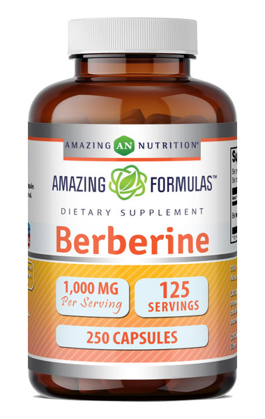 Amazing Formulas Berberine 1000mg Per Serving 250 Capsules Supplement | Non GMO | Gluten Free | Made in USA- Proudly Made in the USA with Guaranteed Purity & Potency