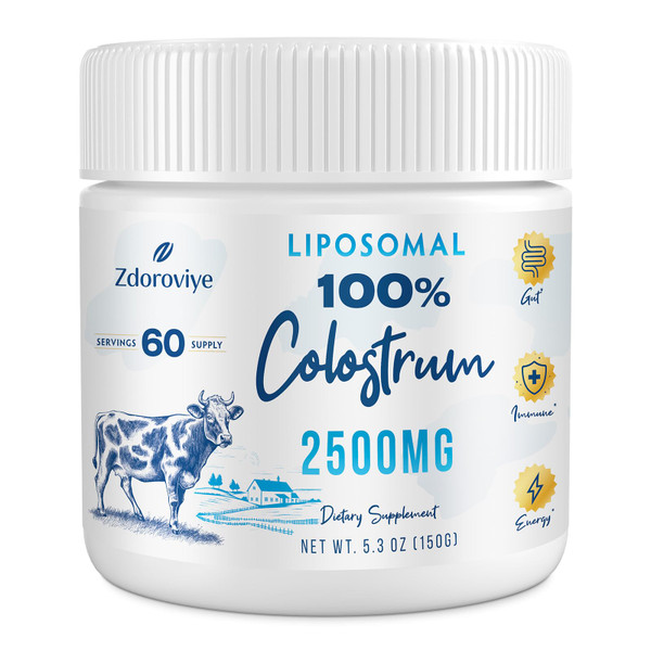 Zdoroviye Liposomal Bovine Colostrum Powder Supplement 2500 mg, Higher Absorption Than Regular Bovine Colostrum (60 Servings)