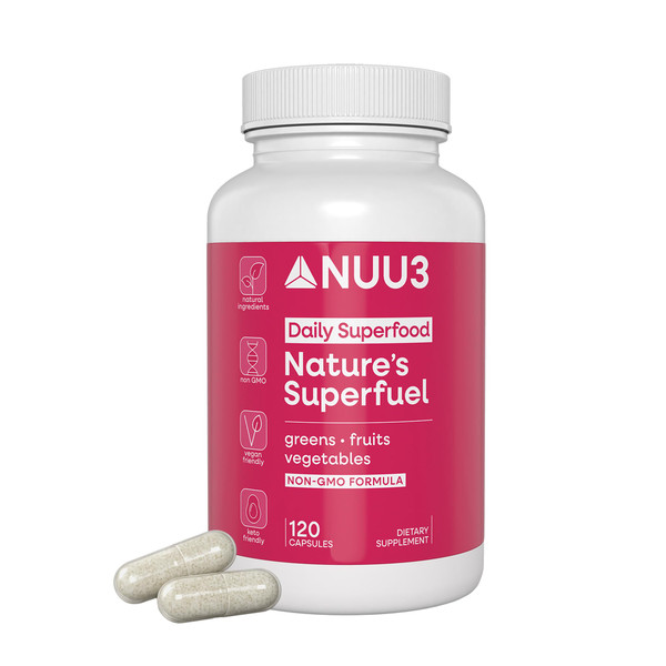 NUU3 Nature’s Superfuel - Fruits & Veggies Capsules for Men & Women - Nutritional Support for Immunity, Wellness, Active Lifestyle & Gut Health - Vitamins Minerals & Antioxidants - 120 Capsules