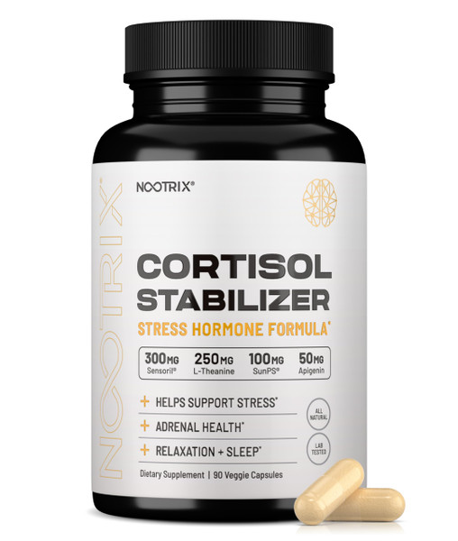 Nootrix Cortisol Manager & Stabilizer Supplement | 45 Day Supply | Supports Deep Sleep, Relaxation, Adrenal Health & Stress | 300mg Ashwagandha | L-Theanine, Rhodiola Rosea Extract & Apigenin