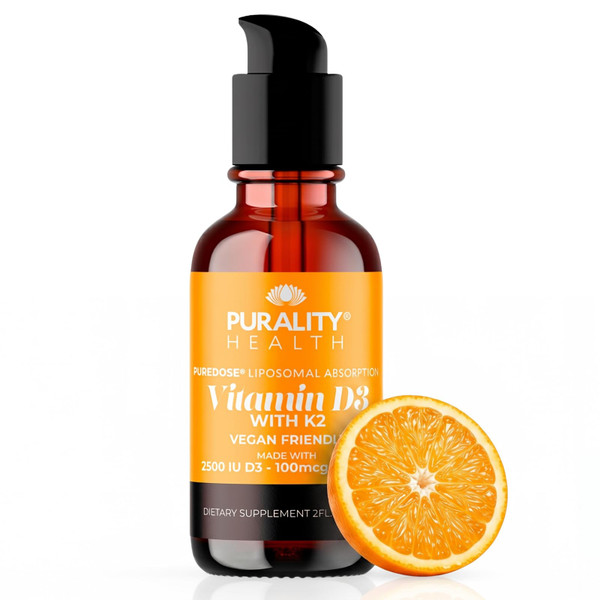 Purality Health Liposomal Vitamin D3, K2 Drops for Bone Strength - 2 Fl oz