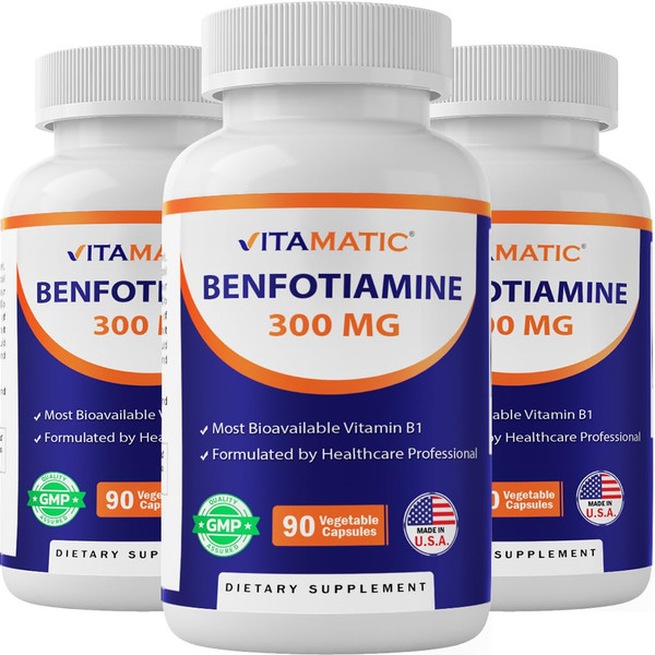 Vitamatic Benfotiamine 300 mg, 90 Vegetarian Capsules - 3 Pack