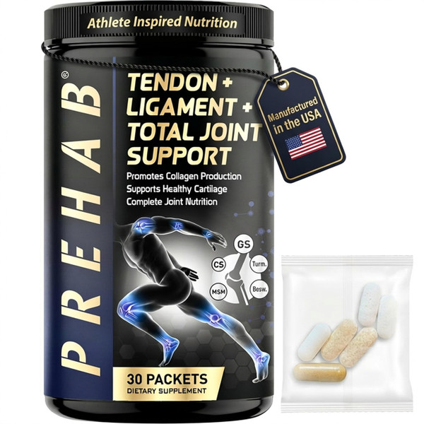 PREHAB Tendon + Ligament + Total Joint Support | #1 Joint Supplement for Athletes | 40 Ingredient Super Complex | Glucosamine Chondroitin MSM Turmeric | Premium Tendon Ligament Joint Supplement