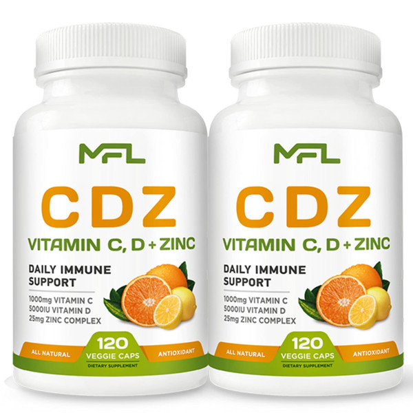 MUSCLE FOOD LABS 2 Pack CDZ - Immune Support Complex | Vitamin C 1000mg, D3 125mcg, Zinc 25mg | High-Absorption Veggie Capsules | Gluten-Free | 240 Capsules