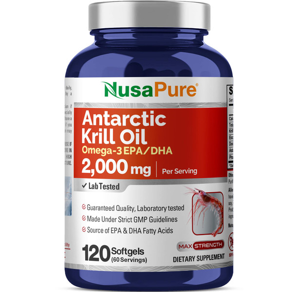 Antarctic Krill Oil, Non-GMO, Soy Free, 2000mg, 120 Softgels - 60 Servings