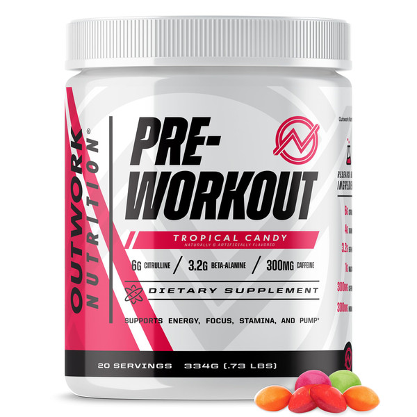 Outwork Nutrition Preworkout for Men & Women (Tropical Candy)