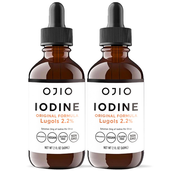 Lugols Iodine Solution 2% - 1 Year Supply - High Potency Liquid Oral Iodine Drops with Superior Absorption – Improves Overall Health & Energy for Women, Men, Kids - 2 fl Oz (Pack of 2)