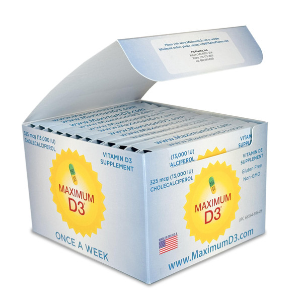 Maximum D3 13,000 IU Box, 60 Capsules Total (12 Cards/Box x 5 Capsules per Card), 60-Weeks Supply