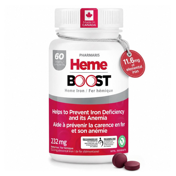 Hemeboost 11.6mg (232mg Heme Iron Pills), High Potency Iron Supplement for Women & Men, High Absorption & Gentle on Stomach, Safe for Use in Pregnancy, 60 Tablets