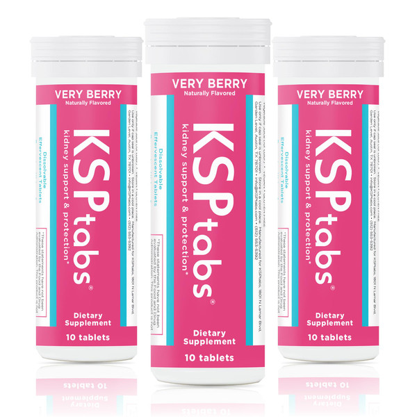 KSPtabs Very Berry All Natural Hydration & Kidney Health Supplement to Combat Calcium Oxalate Crystal Formation, 3 Pack