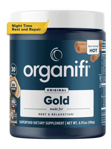 Organifi - Gold Turmeric Tea and Ginger Supplement - 9 Premium Superfoods Include, Magnesium, Coconut Milk, Ceylon Cinnamon, Reishi Mushroom, Black Pepper, Passion Flower, and Acacia, 30 Servings