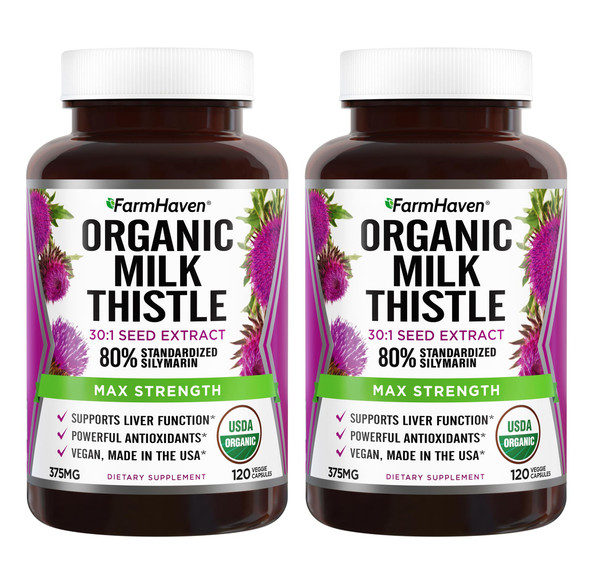 FarmHaven USDA Organic Milk Thistle Capsules, 80% Silymarin, 240 Vegan Caps
