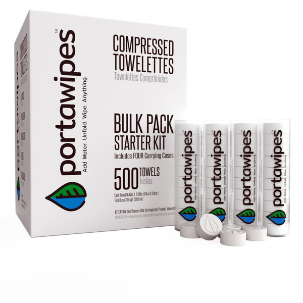 Portawipes Coin Tissues | 500 Pack with 4 Carrying Cases | Toilet Paper Tablets | Compressed Towels | Expandable Wipes | Soft & Odor Free