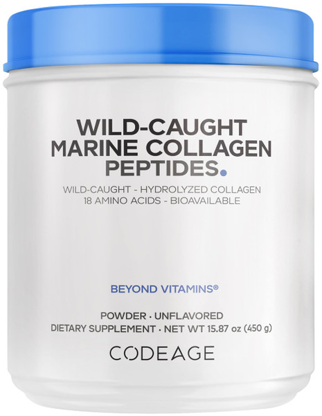Codeage Marine Collagen Powder - Wild-Caught Hydrolyzed Fish Collagen Peptides - Type 1 & 3 Collagen Protein Supplement - Amino Acids for Skin, Hair, Nails - Paleo Friendly, Non-GMO, 15.87 Ounces