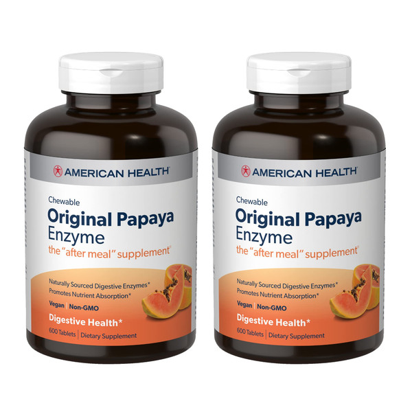 American Health Enzymes Chewable Original Papaya Enzyme 600 Tablets - Pack of 2