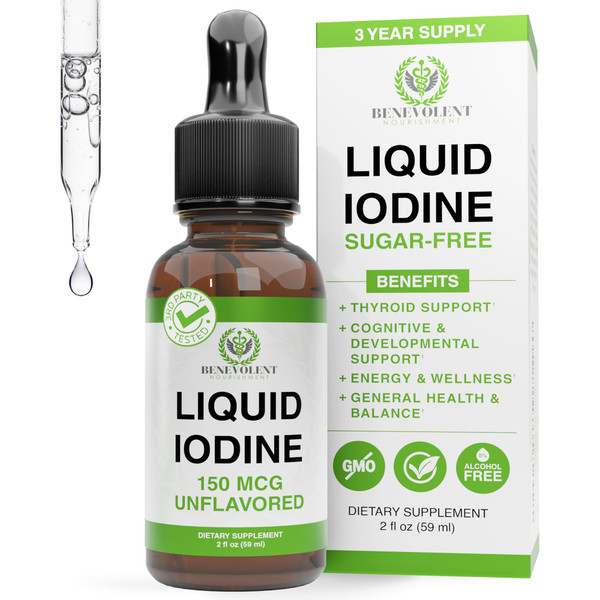 Benevolent Liquid Iodine Drops – 1300 Servings Potassium Iodide – 2 Fl Oz