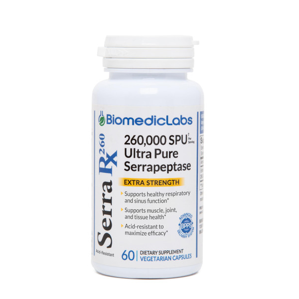 Serra-RX 260,000 SU Serrapeptase -Acid-Resistant Proteolytic Systemic Enzyme, Non-GMO, Gluten Free, Vegan, Supports Sinus, Immune & Lung Health, 60 Veg Capsules