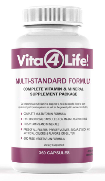 Vita4Life!® Multi-Standard Formula • Complete Vitamin & Mineral Complex • 360-Capsules • Fast-Dissolve Veggie Caps • No Fillers, GMO, Gluten, Dairy • 50+ Nutrients (A-Zinc)
