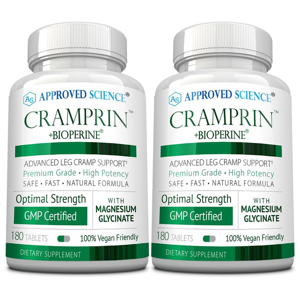 Approved Science Cramprin - High Absorption Magnesium, Vitamin B Complex, BioPerine - Muscle Cramps - 6 Month Supply - 2 Bottles - Vegan