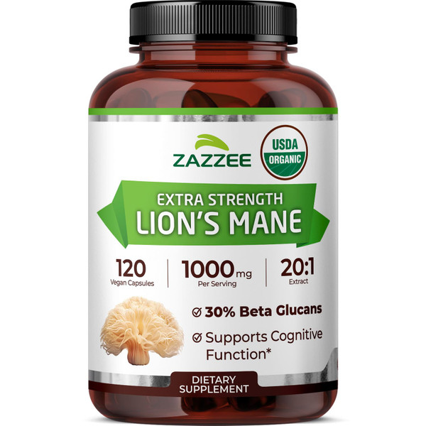 Zazzee USDA Organic Lion's Mane 20:1 Extract, 30% Beta Glucans, Vegan