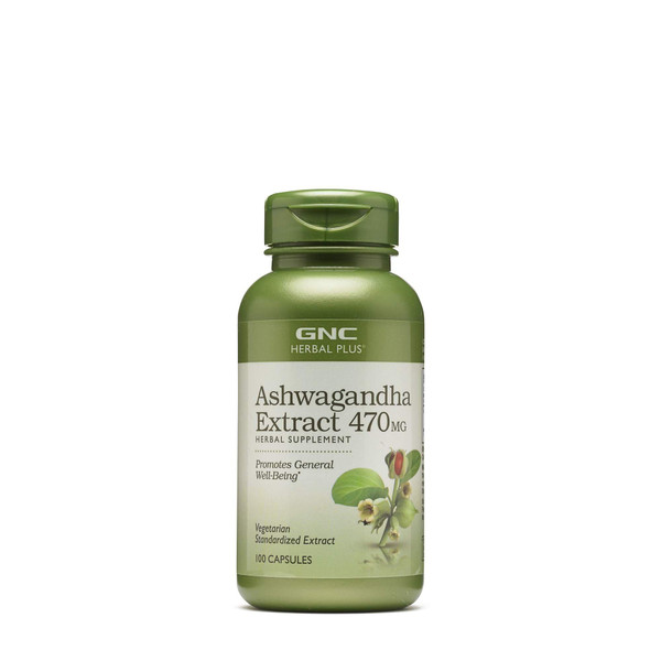 GNC Herbal Plus Ashwagandha Extract 470mg, Vegetarian, 100 Servings