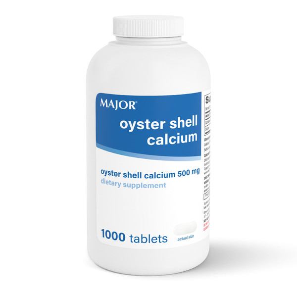 MAJOR Oyster Shell Calcium 500mg, Gluten-Free, 1000 Tablets (1-Pack)