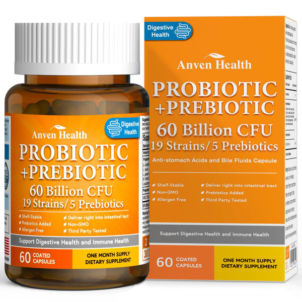 Anven Health Probiotics for Women Men Prebiotics, 60 Billion CFU, USA