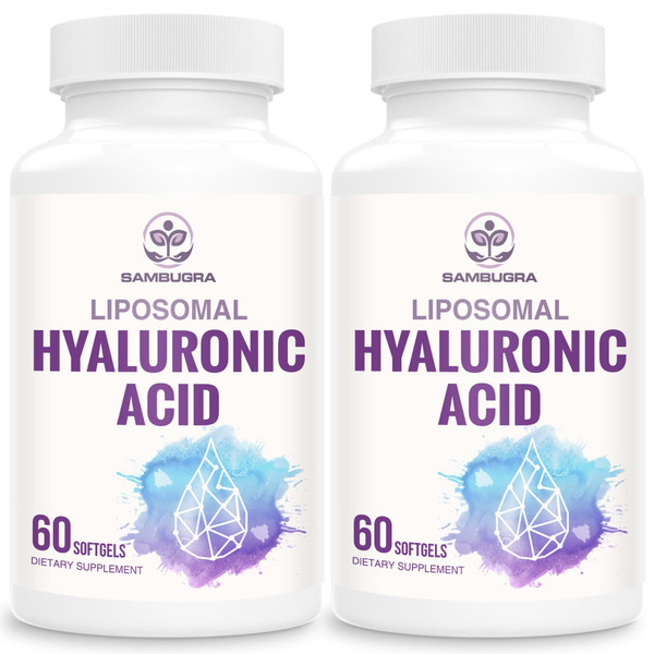 Sambugra Liposomal Hyaluronic Acid 1000mg, High BioavailabilityHyaluronic Acid Capsules, Dietary Supplement Support Skin and Bones, 120 Capsules (Pack of 2)