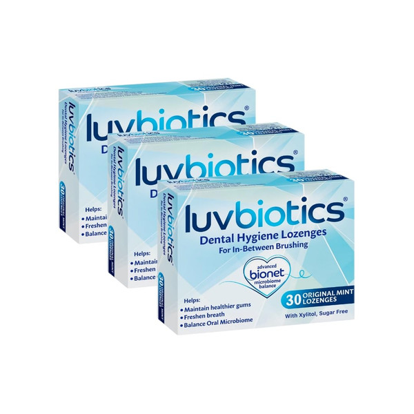 Luv Biotics Oral probiotic Original Mint Lozenges- Freshen Breath, Dry Mouth Relief & Promote Healthy Oral Microbiome - (3 Packs of 30s)