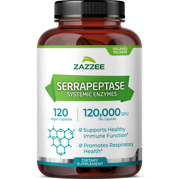 Zazzee Delayed Release Serrapeptase, 120,000 SPU per Capsule, 120 Capsules