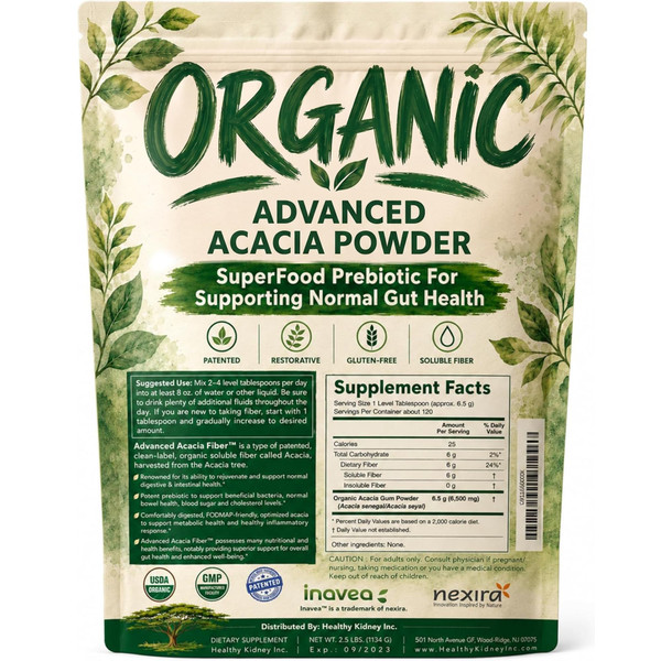 Organic Advanced Acacia Fiber Powder 40oz (2.5 lbs) - Soluble Fiber Leaky Gut Repair Powder. Natural Supplement for Gut Health, Regularity, Digestive Rejuvenation