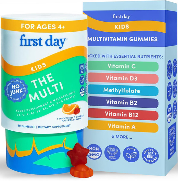 First Day Kids Multivitamin Gummies with Organic Fruit & Veggie Blend,60 ct