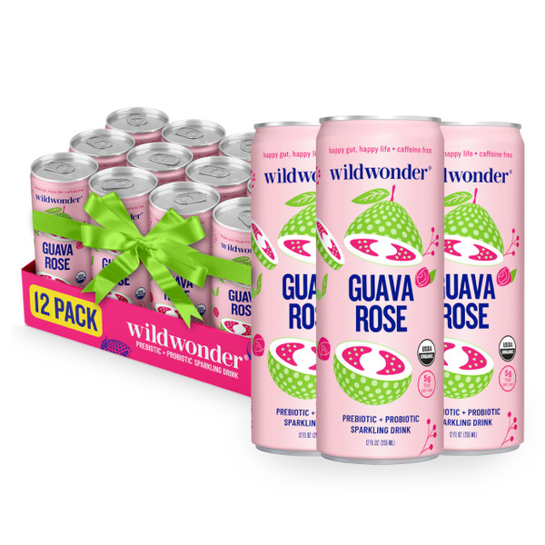 wildwonder Guava Rose Sparkling Probiotic Drink, 12 Pack
