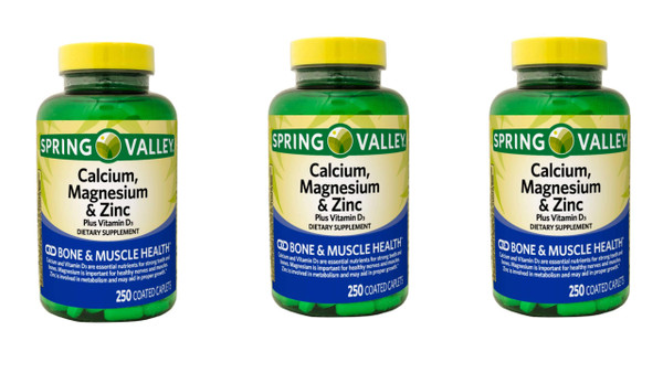 Spring Valley - Calcium Magnesium and Zinc, Plus Vitamin D3, 250 Coated Caplets (3)