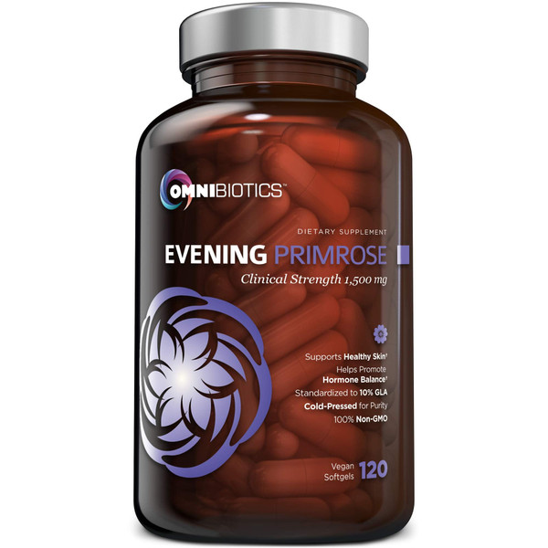 OmniBiotics Organic Evening Primrose Oil for Women – Clinical Strength 1500mg per Capsule, 10% GLA, Cold-Pressed, Non-GMO, Hormone Balance for Women – 120 Vegan Softgel Capsules