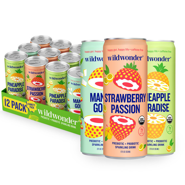 wildwonder Tropical Vibes Variety Sparkling Probiotic Drink, 12 Pack