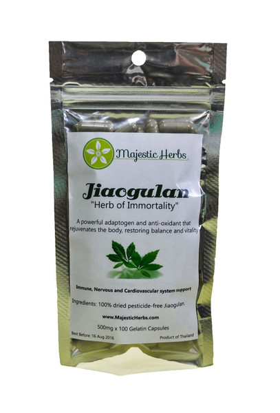 Majestic Herbs Jiaogulan Capsules (Gynostemma Pentaphyllum) Organically Grown | Improve Overall Health | Longevity Antiaging 100% Crushed Leaf (100x500mg)