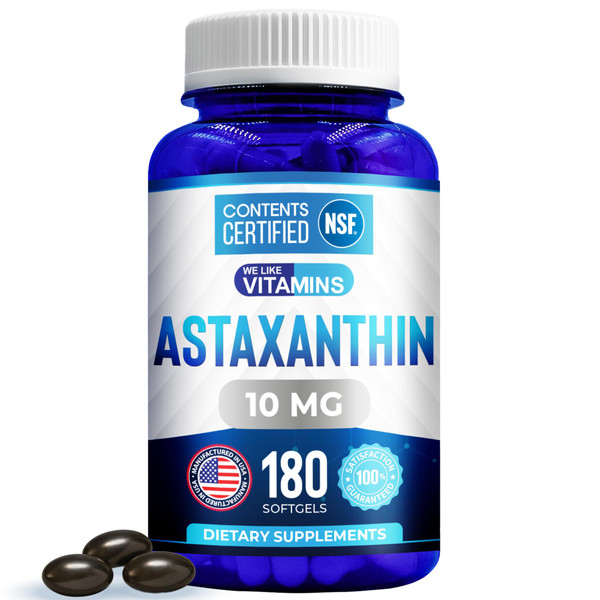 NSF Certified Astaxanthin Supplement - 10mg per Serving - 180 Softgels