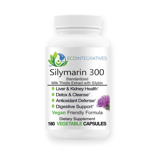 EcoIntegratives Silymarin 300 – Standardized Milk Thistle Extract with Silybin 300 mg – Liver and Kidney Health, Liver Detox and Cleanse, Antioxidants – Vegan - 180 Vegetable Capsules