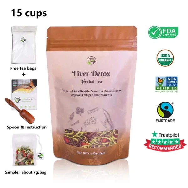 Vital-Tea Liver Support with Milk Thistle Goji Berry Chrysanthemum - Cleanse Liver and Eyes | Organic, Natural Herbal Tea Loose Leaf (100G) Beverage
