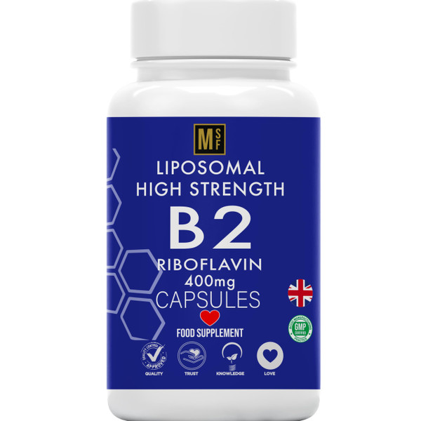 Vitamin B2 Riboflavin | 400mg Migraine Support 180 Capsules | 6 Months Supply | Vegan, High Strength Riboflavin Supplement | Liposomal Delivery for Maximum Absorption | Non-GMO | UK Company
