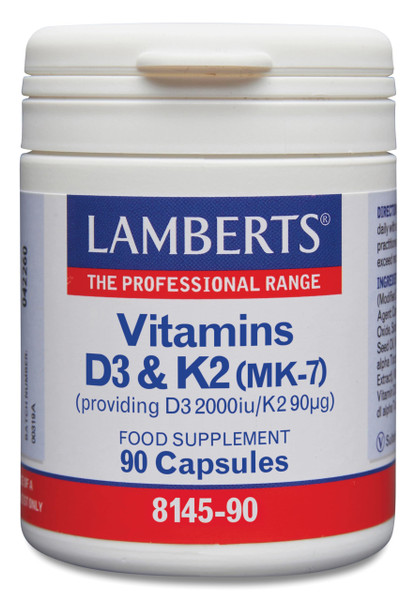 Lamberts Vitamin D3 2000iu & K2 90µg – High Strength MK-7 Complex – Bone & Immune Support – 90 Vegetarian Capsules